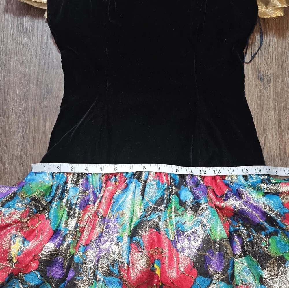 Vintage Morton Myles Saks Velvet Gold Bow Metallic Floral Cocktail Dress Sz S - Picture 13 of 15